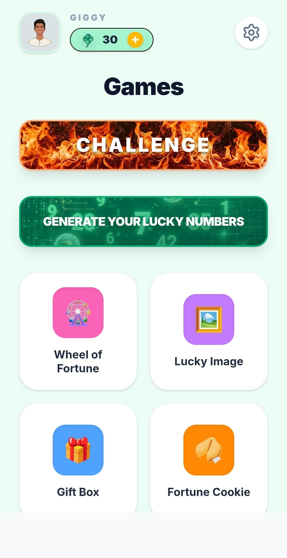 Lucky or Not games menu